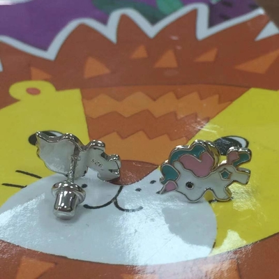 Wholesales White Enamel Unicorn Fantasy 925 Silver Earrings Girls' Enamel Colors White