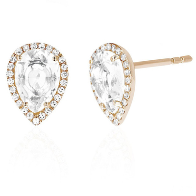 925 Sterling Silver 14K Gold Cubic Zircon Teardrop Shape Stud Earrings For Women Daily Jewelry