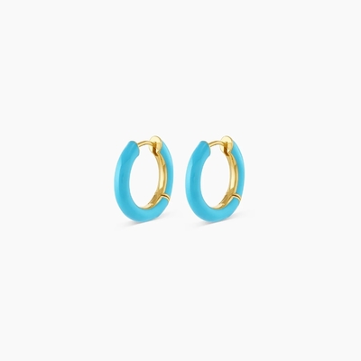 কাস্টমাইজড লোগো Chunky 18K গোল্ড প্ল্যাটেড হুপ তুর্কুজ এনামেল রঙ 925 স্টার্লিং সিলভার Huggies কানের দুল