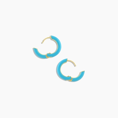 কাস্টমাইজড লোগো Chunky 18K গোল্ড প্ল্যাটেড হুপ তুর্কুজ এনামেল রঙ 925 স্টার্লিং সিলভার Huggies কানের দুল