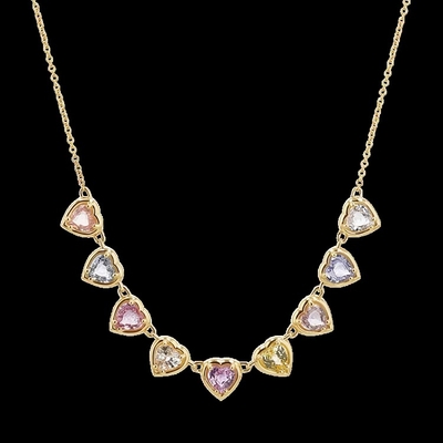 মহিলাদের জন্য সোনার প্রলেপযুক্ত হাতে তৈরি হৃদ আকৃতির নীলকান্তমণি এবং কিউবিক জিরকোনিয়া স্ট্র্যান্ড নেকলেস, মার্জিত পার্টি জুয়েলারি