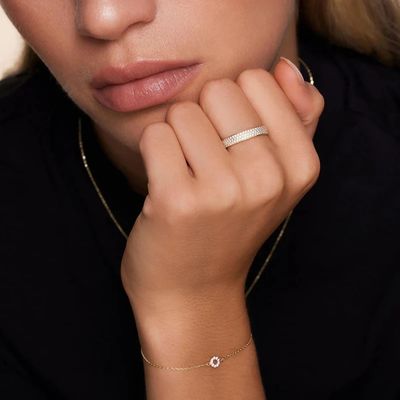 মহিলাদের জন্য ৯২৫ স্টার্লিং সিলভার ১৮কে গোল্ড প্লেটেড সিজেড হাফ ইটার্নিটি আংটি