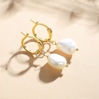 Wholesale Freshwater Pearl Hoop Earrings 925 Sterling Silver 18K Gold Plated Tarnish Free Jewelry MOQ 50 Pairs Delivery 3-7 Days