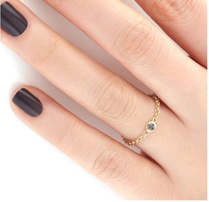 Trendy Women's 925 Sterling Silver Chain Ring with Bezel Setting Black CZ and Rhodium Plated for Engagement