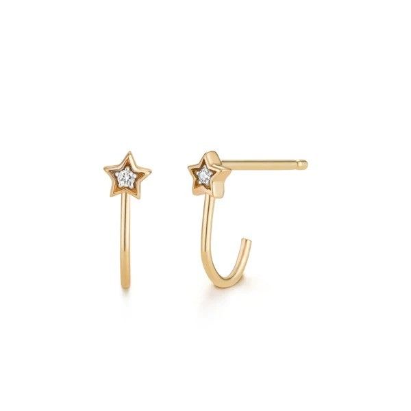 18K Gold Plated Star Shape Huggie 925 Sterling Silver Stud Earrings for Girls Jewelry