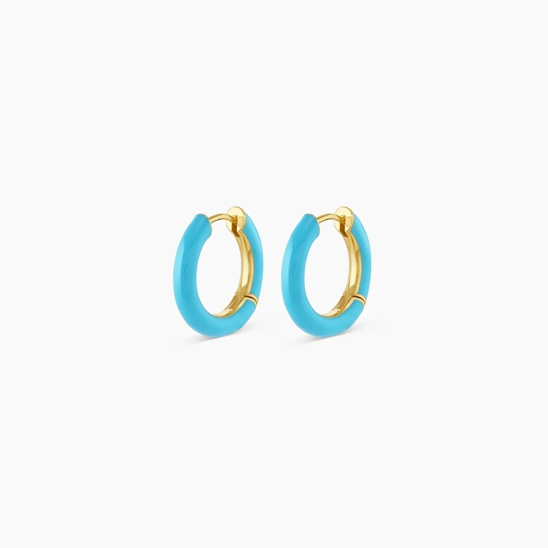 কাস্টমাইজড লোগো Chunky 18K গোল্ড প্ল্যাটেড হুপ তুর্কুজ এনামেল রঙ 925 স্টার্লিং সিলভার Huggies কানের দুল