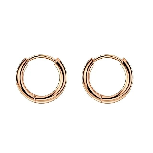 স্নাতক ডিগ্রী জন্য সরল রোজ গোল্ড 8mm Hinged Huggie ছোট হুপ স্টেইনলেস স্টীল কানের দুল