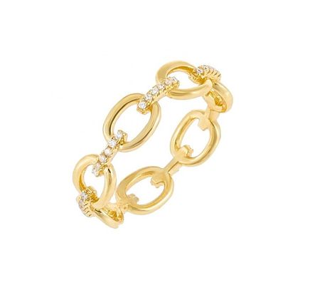 Silver 14K Gold Plated Link Ring with Clear CZ Offered by OEM in Silver