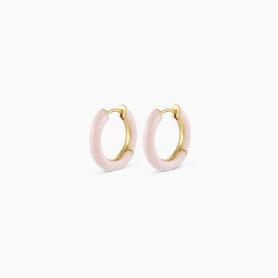 কাস্টমাইজড লোগো Chunky 18K গোল্ড প্ল্যাটেড হুপ তুর্কুজ এনামেল রঙ 925 স্টার্লিং সিলভার Huggies কানের দুল