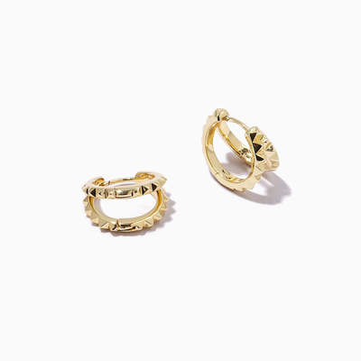 অনন্য 18K গোল্ড Plated পিরামিড 925 স্টার্লিং সিলভার ডাবল Huggies কানের দুল Chunky জলরোধী গয়না