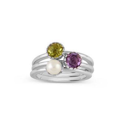 Custom Women Girls Handmade Stacking Rings Set with Freshwater Pearl and 925 Sterling Silver