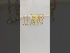 পিয়ার কাট হোয়াইট কিউবিক জিরকোনিয়া & গোলাপী এনামেল ড্যাঙ্গেল হুপ কানের দুল